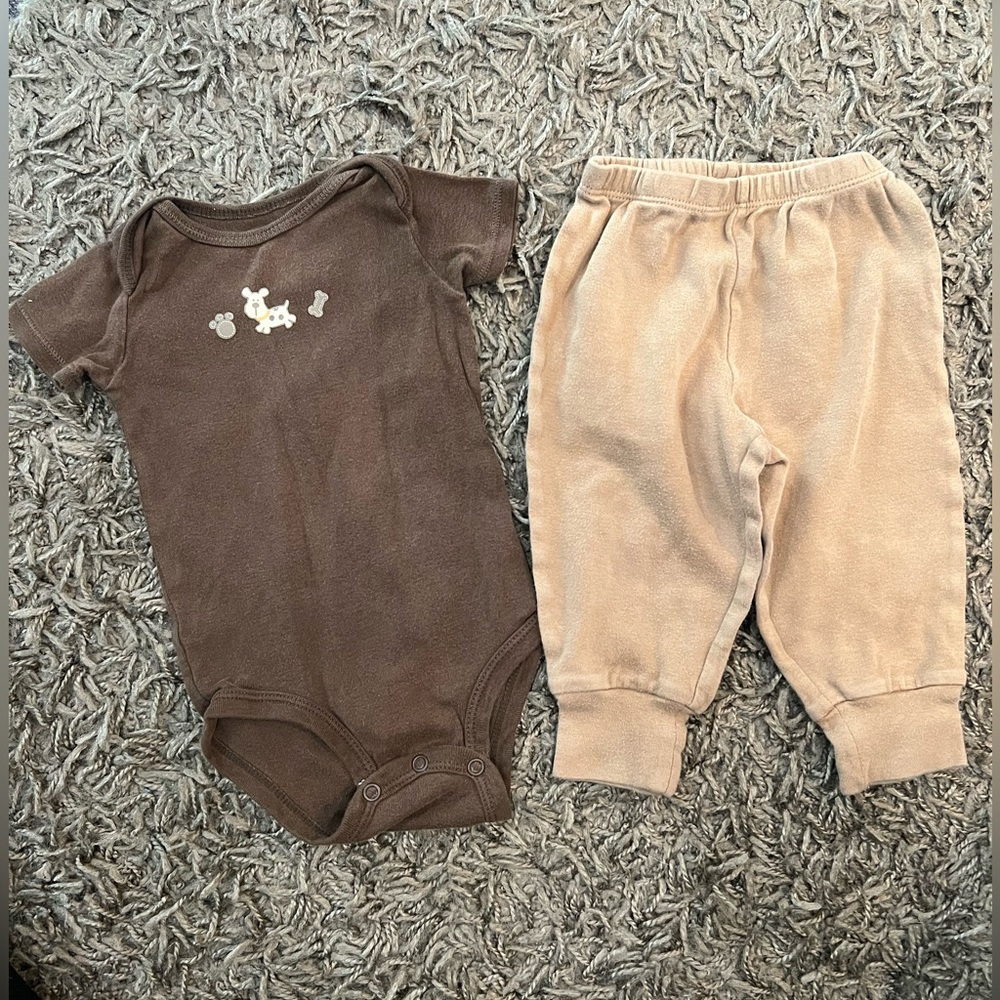 Carter’s/Faded Glory Brown Onesie and Pants Set 6-9m